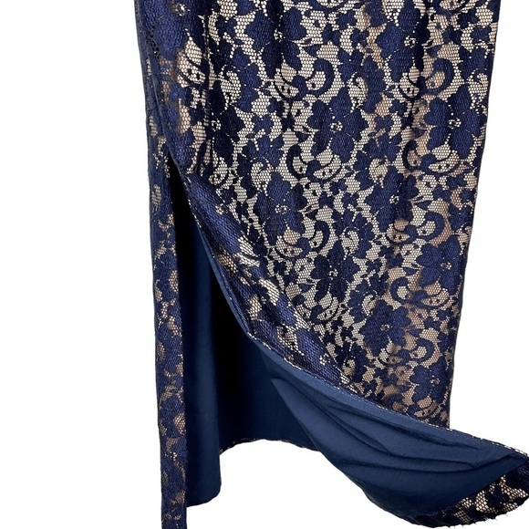 ELIZA J LACE ILLUSION YOKE FLORAL LACE CAP SLEEVE KEYHOLE RUCHED MAXI DRESS GOWN - Picture 10 of 14